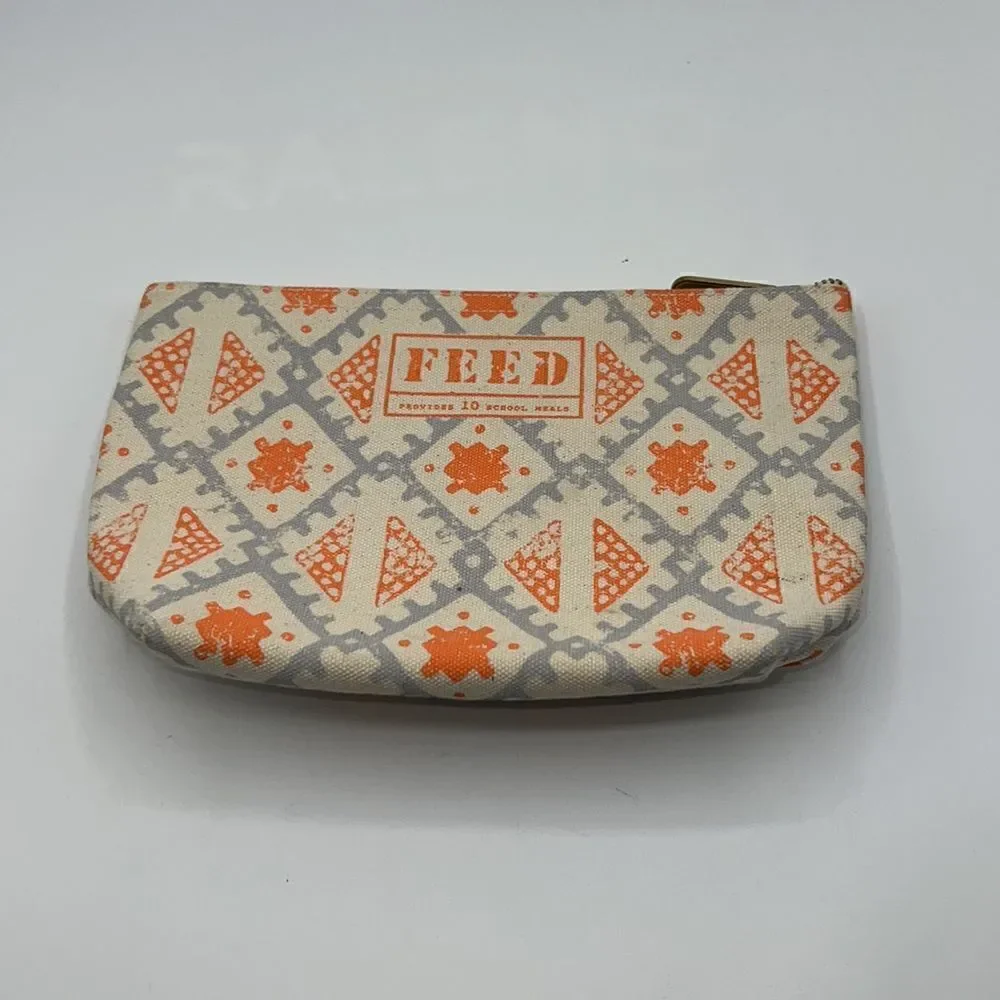 THE FEED PROJECT Orange and Grey Zip Pouch Cosmetic Bag